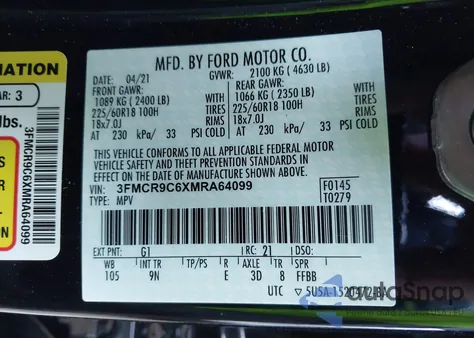 2021 Ford Bronco Sport Outer Banks из США, поврежденный, VIN 3FMCR9C6XMRA64099